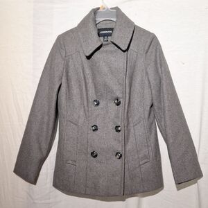 London Fog Gray Wool Pea Coat, Double Breasted, Sz 4, NWOT